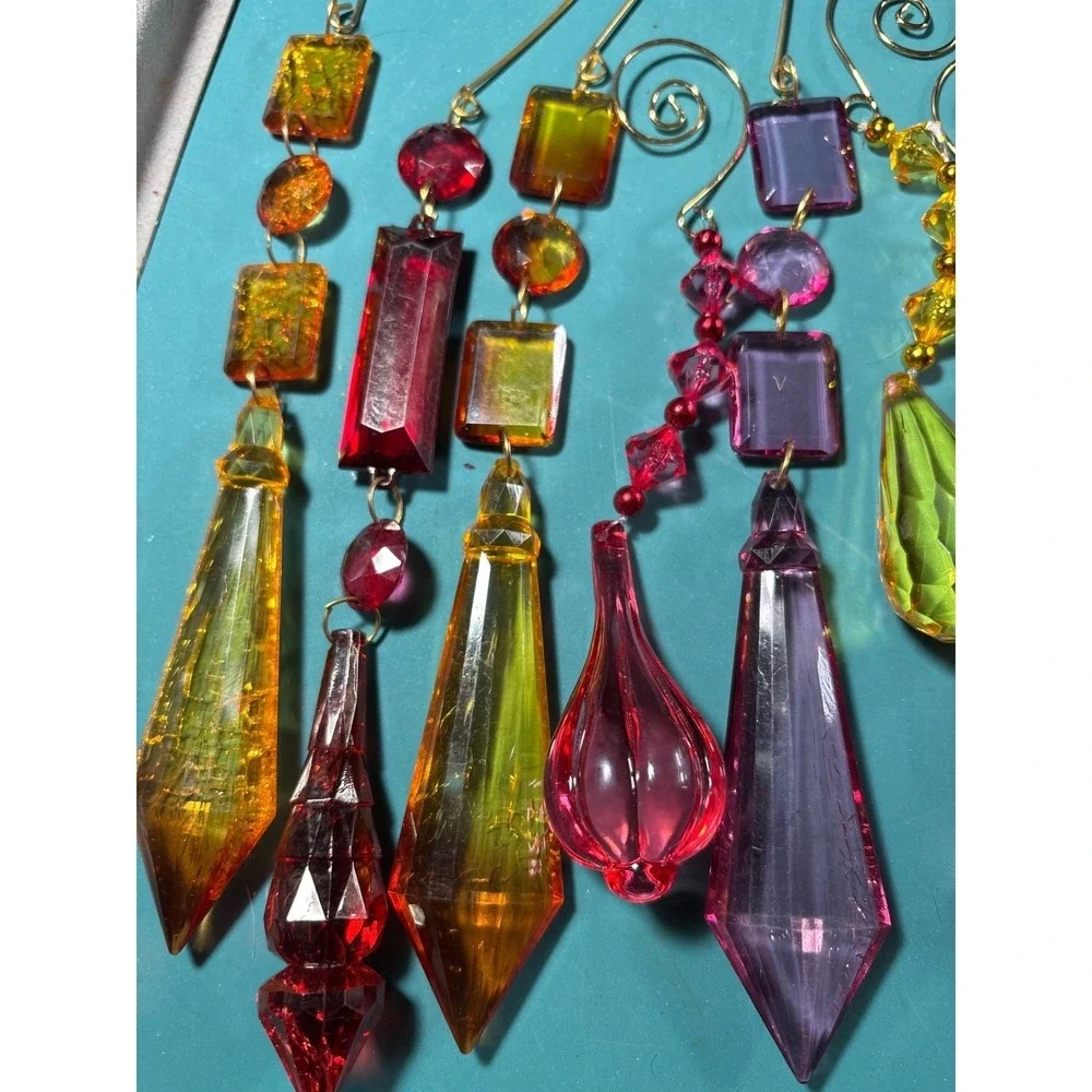9pc Acrylic Crystal Prism Ornaments Jewel Tone Suncatchers‎ Red Purple Amber